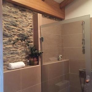 阿尔苏阿嘉利亚旅馆的带淋浴的浴室(带石墙)