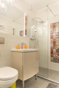 蒂米什瓦拉Central Sweet Spot in the heart of Timisoara的浴室配有卫生间、盥洗盆和淋浴。