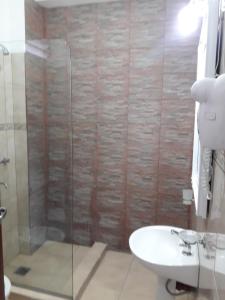 卡塔马卡La Chacarita apart的带淋浴、盥洗盆和卫生间的浴室