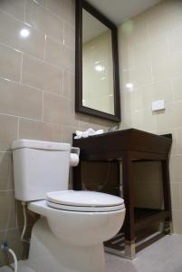 乌隆他尼班雅度假酒店 的一间带卫生间、水槽和镜子的浴室
