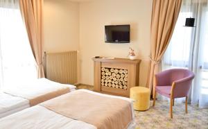 克卢日-纳波卡卡皮托利纳城市时尚酒店的一间酒店客房,设有两张床和电视