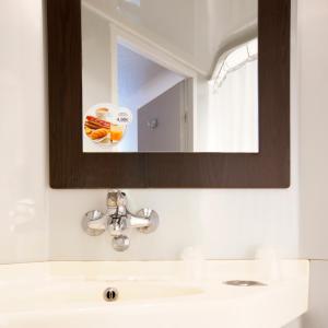 阿尔勒阿尔勒普瑞米尔经典酒店的一间带水槽和镜子的浴室