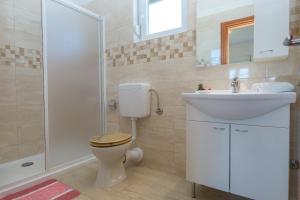 韦利拉特Apartments Zvone1 - at the water front的浴室配有卫生间、盥洗盆和淋浴。