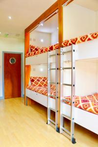 利物浦The Liverpool Pod Travel Hostel的一间卧室配有三张双层床。