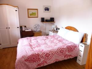 泰恩德拉姆Clifton Cottage B&B的一间卧室配有一张带粉色毯子的床