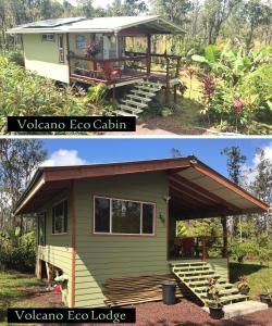 沃尔卡诺Volcano Eco Cabin & Eco Lodge的绿色的小房子,设有阳台生态小屋