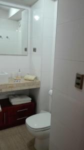 圣地亚哥Austral Rentahome Américo Vespucio Norte的白色的浴室设有卫生间和镜子