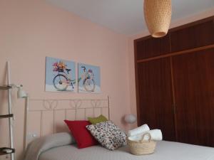 科尔多瓦科尔多瓦千色公寓 的卧室配有一张床,墙上挂着自行车
