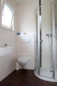 美因河畔克林根贝格Villa Croatia & Restaurant Adria的带淋浴、卫生间和盥洗盆的浴室