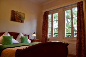 巴登-巴登阿托斯酒店的一间卧室设有一张床和一个大窗户