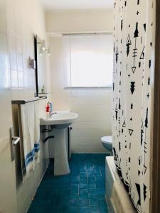 埃尔佩雷略Apartamento的浴室配有水槽、卫生间和浴帘