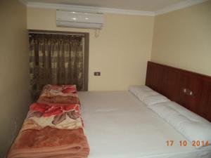 亚历山大阿尔米格拉比酒店的一间卧室设有两张床和窗户。
