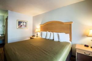 ElkridgeEcono Lodge的酒店客房配有一张带白色枕头的大床