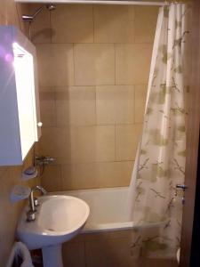 坦迪尔DTO SERRANO的一间带水槽和淋浴帘的浴室