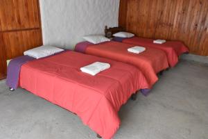 卡瓦纳科德Oasis Paraiso Ecolodge的红色床单的客房内的两张床
