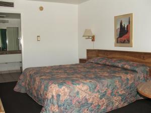 金曼亚利桑那旅馆的酒店客房配有一张床铺和一张桌子。
