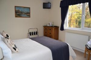 布雷肯The Lodge Brecon B&B的一间卧室配有一张床、一个梳妆台和一扇窗户。