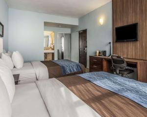 莱维顿列维敦康福特套房酒店的酒店客房配有两张床和一张书桌