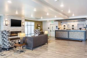 盐湖城盐湖城机场康福特套房酒店的带沙发和壁炉的客厅
