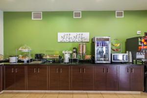 Haysville海斯维尔司丽普套房酒店的厨房设有柜台和绿色的墙壁