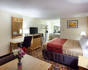 PhillipsburgEconoLodge Phillipsburg的配有一张床和一张书桌的酒店客房