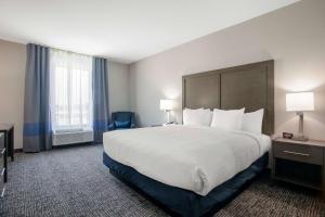 卡图萨Holiday Inn Express & Suites Tulsa East - Catoosa, an IHG Hotel的一间设有大床和窗户的酒店客房