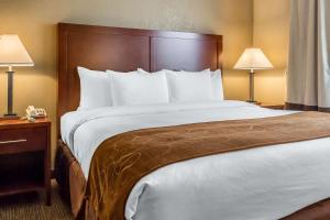 诺维奇Comfort Suites Near Casinos的一张大床,位于酒店带两盏灯的房间