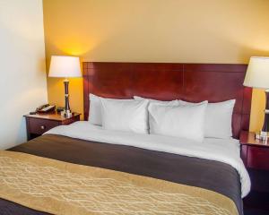 克雷斯特维尤克雷斯特韦套房康福特茵酒店的一张大床,位于酒店带两盏灯的房间
