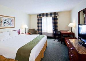 卫斯理堂Econo Lodge的酒店客房配有一张床、一张书桌和一台电视。