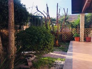 菲乌米奇诺奥拉公寓的花园,有栅栏,有树木和植物