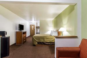 PekinEcono Lodge & Suites的一间酒店客房,配有一张床和一台电视