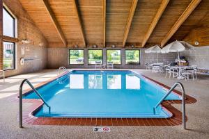 波林布鲁克Quality Inn Bolingbrook I-55的一座带木制天花板的建筑中的游泳池