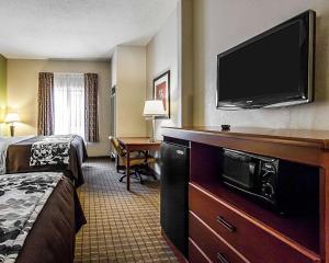 哈蒂斯堡Sleep Inn & Suites Hattiesburg的配有一张床和一台平面电视的酒店客房