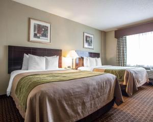 汤姆斯河Avon Hotel - Toms River的酒店客房设有两张床和窗户。