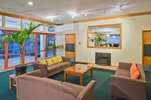 旺阿雷Comfort Hotel Flames Whangarei的带沙发和壁炉的客厅