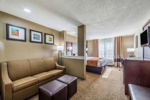 代顿Comfort Inn & Suites Dayton North的酒店客房设有一张沙发和一张床