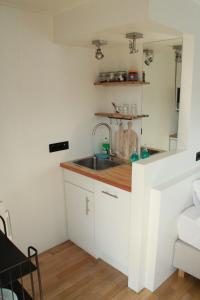 阿姆斯特丹Houseboat Studio Sooki的厨房配有水槽和台面