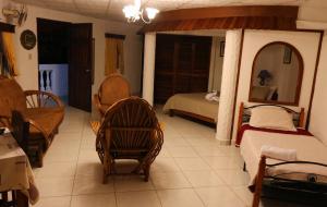 埃尔巴列德安通Hotel Valle Verde的客房设有带一张床和镜子的卧室
