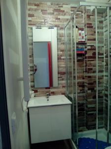 马德里Apartamentos pandiellos I的一间带水槽和镜子的浴室