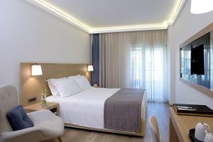 雅典雅典黄金时代酒店的配有一张床和一把椅子的酒店客房