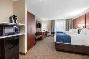 派托普湖畔Comfort Inn & Suites Pinetop Show Low的酒店客房设有一张大床和一台电视。