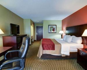 派恩布拉夫Quality Inn & Suites Pine Bluff AR的酒店客房,配有床和电视