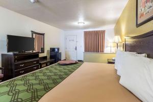 瑟西Econo Lodge Inn & Suites Searcy的酒店客房设有一张大床和平面电视