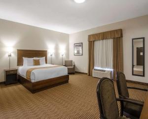 EstevanQuality Inn & Suites的配有一张床和一把椅子的酒店客房