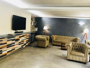 帕多瓦欧罗巴酒店的带沙发和平面电视的客厅