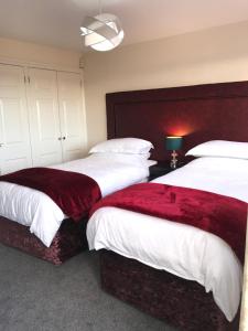 埃克斯布里奇The Flat Axbridge的一间带两张床和大床头的卧室