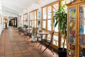 奥伯斯特多夫奥伯斯特多夫新艺术旅舍的餐厅设有桌椅和窗户。