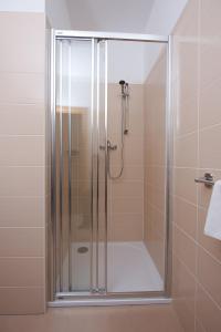 斯维塔维Hotel Slavia的浴室里设有玻璃门淋浴