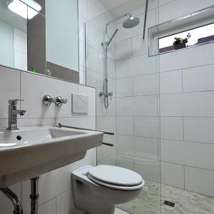 比勒费尔德瓦尔德比勒费尔德旅馆的白色的浴室设有卫生间和水槽。