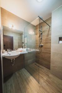 克利默内什蒂达达特玛尔酒店的一间带水槽和玻璃淋浴的浴室